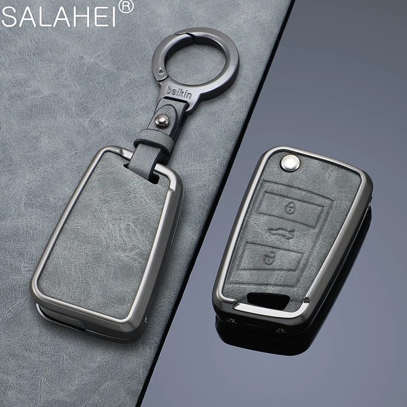 Zinc Alloy Car Remote Key Case Cover for VW Golf 7 MK7 3 Buttons Flip Folding Remote Key Fob for Seat for Skoda Car Accessories