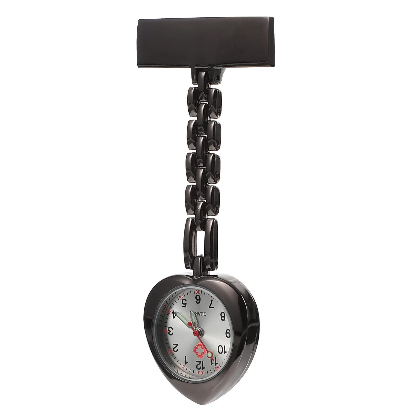 

1pc Heart-Shaped Alloy Chest Large Dial Quartz Pocket For Nurses Clip-On Design Nurse Hanging Watch Alloy Pocket Watch
