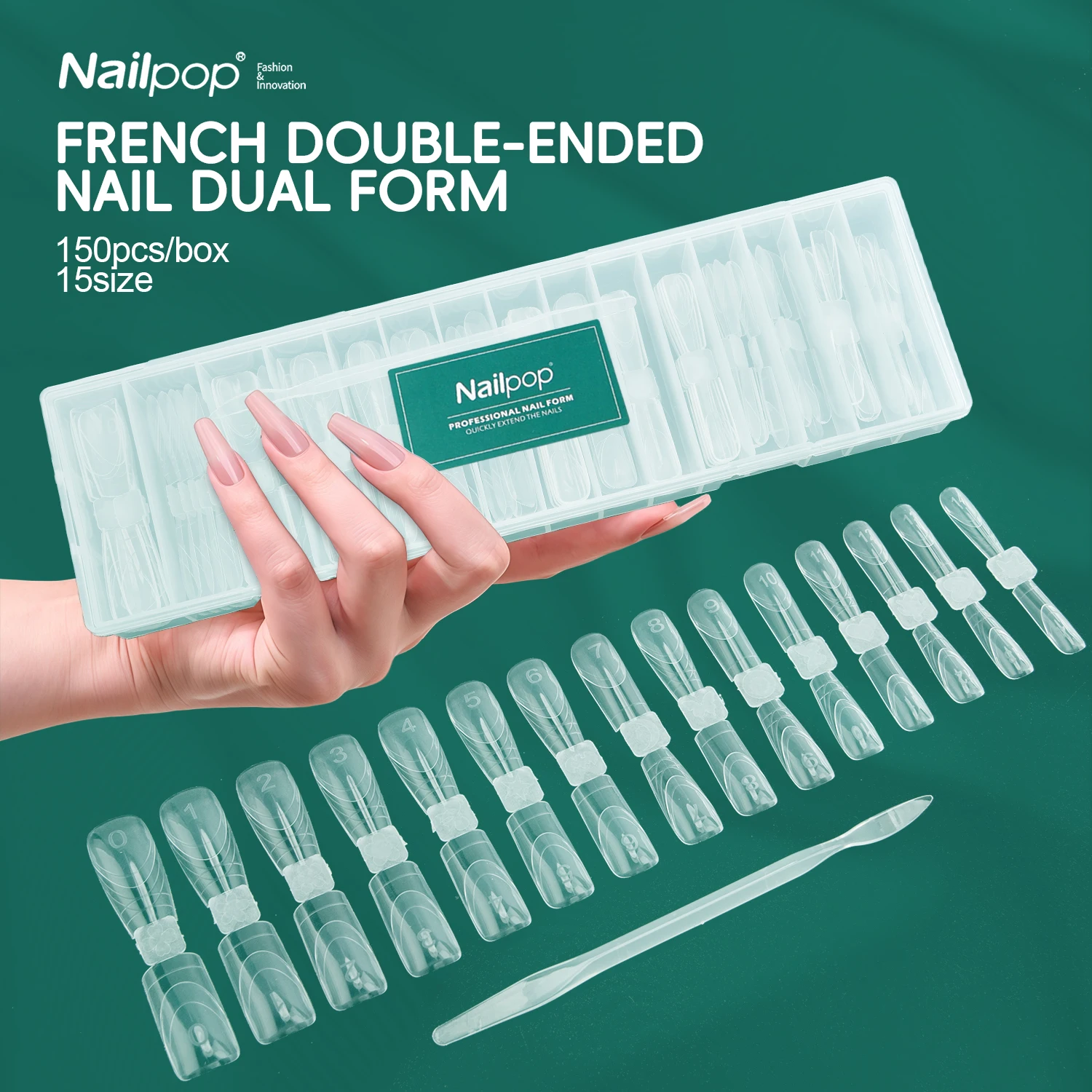 Nailpop Double-Sided Dual Forms Nail Molds Full Cover Poly Nail Gel Extension Square Coffin Acrylic Nail Tips Top Forms 150 pcs