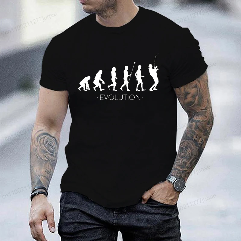 Fishing Evolution Print Men's T-Shirt, Soft & Breathable Round Neck Short Sleeve Tee, Fisherman Fishing Trip Unisex Style Shirts