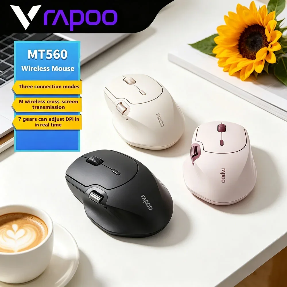 Rapoo MT560 3mode Wireless Mouse Ergonomic Hall Magnetic Induction Knob Cross Screen Custom Lightweight Gaming Accessory