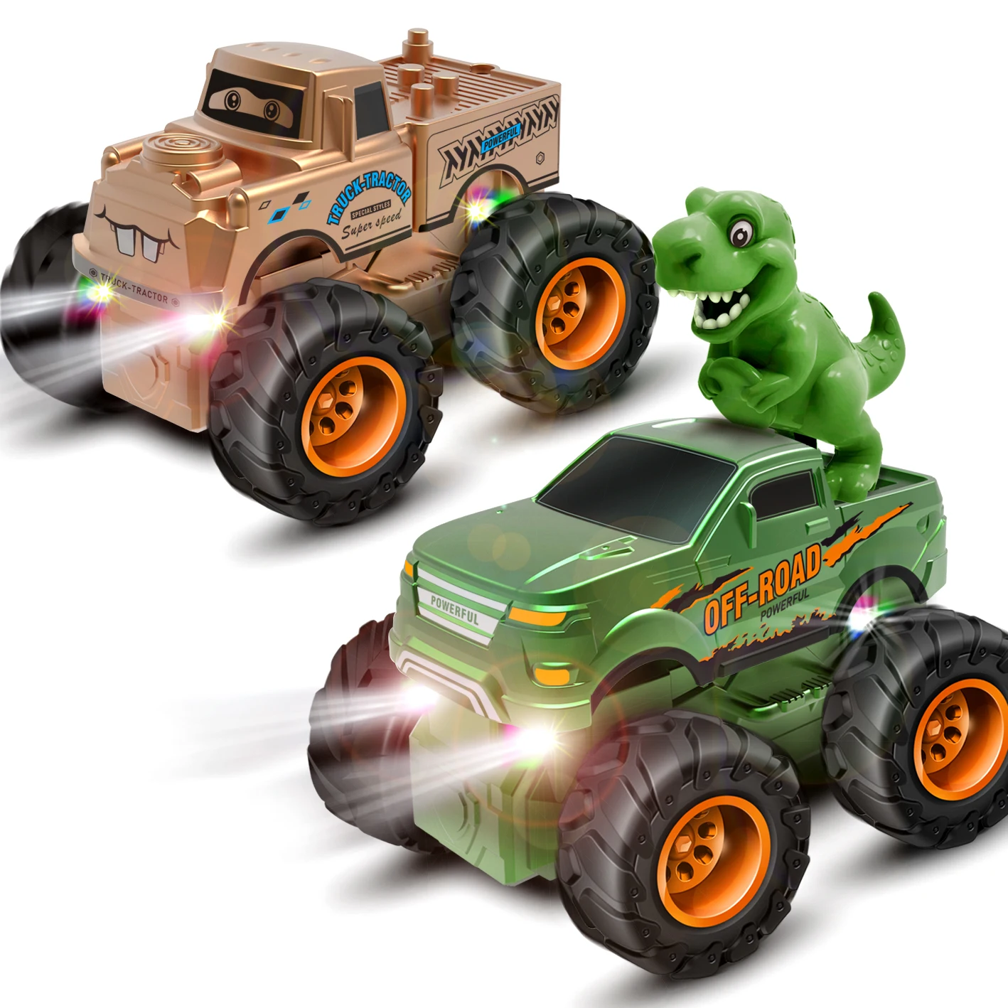 Giocattoli per camion luminosi (confezione da 2 e 4) Pull Back Go Cars con luce a LED - Regalo di compleanno per bambini piccoli, ragazzi e ragazze Camion durevoli