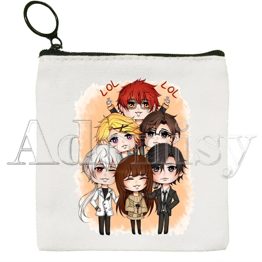 Portafoglio Mystic Messenger dipinto a mano borsa in tessuto bianco puro in tela bianca piccola borsa portamonete dipinta a mano personalizzata