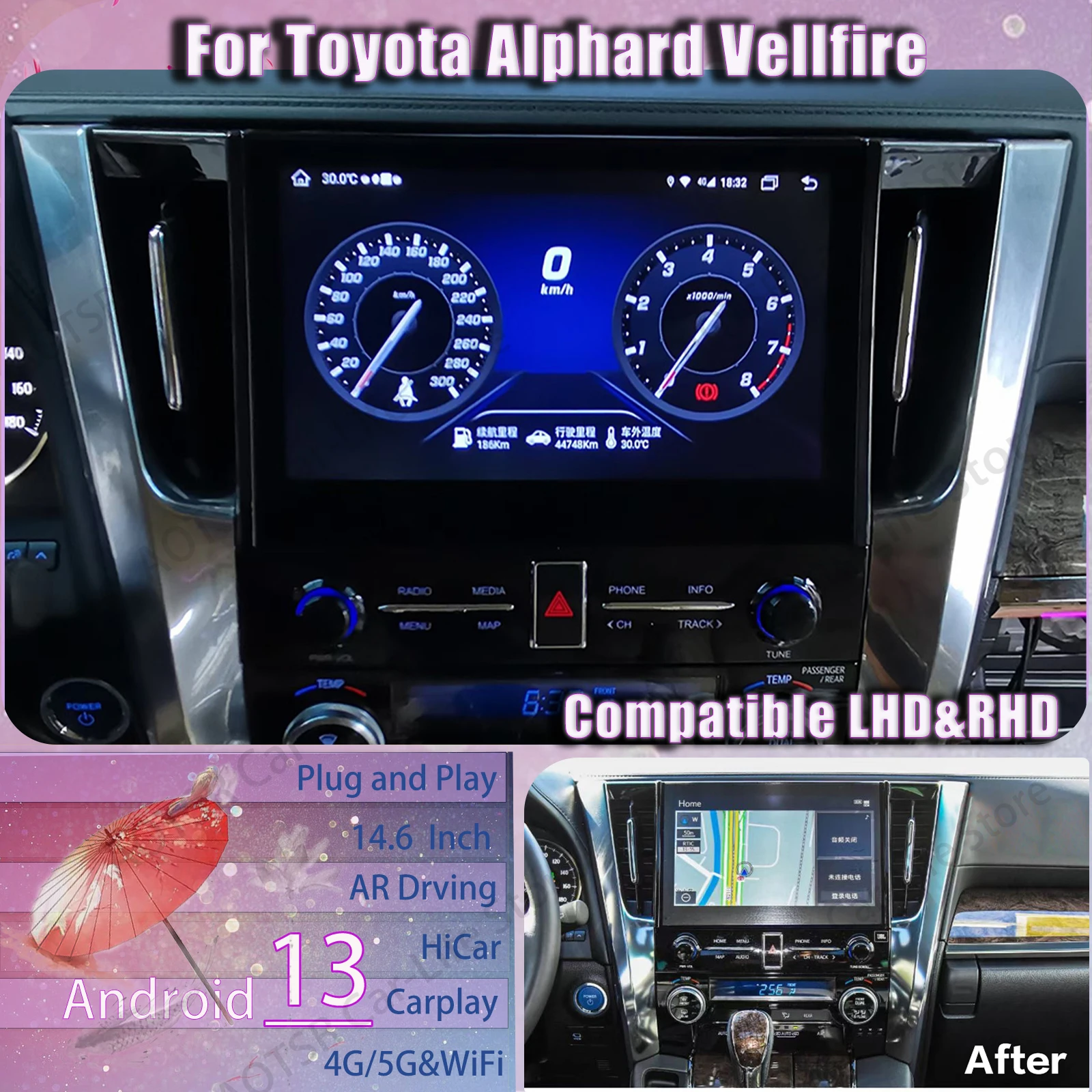 Multimedia Android Car Radio For Toyota Alphard Vellfire 30 Series Upgrade To 35 Series GPS Navigation Touch Screen Head Unit