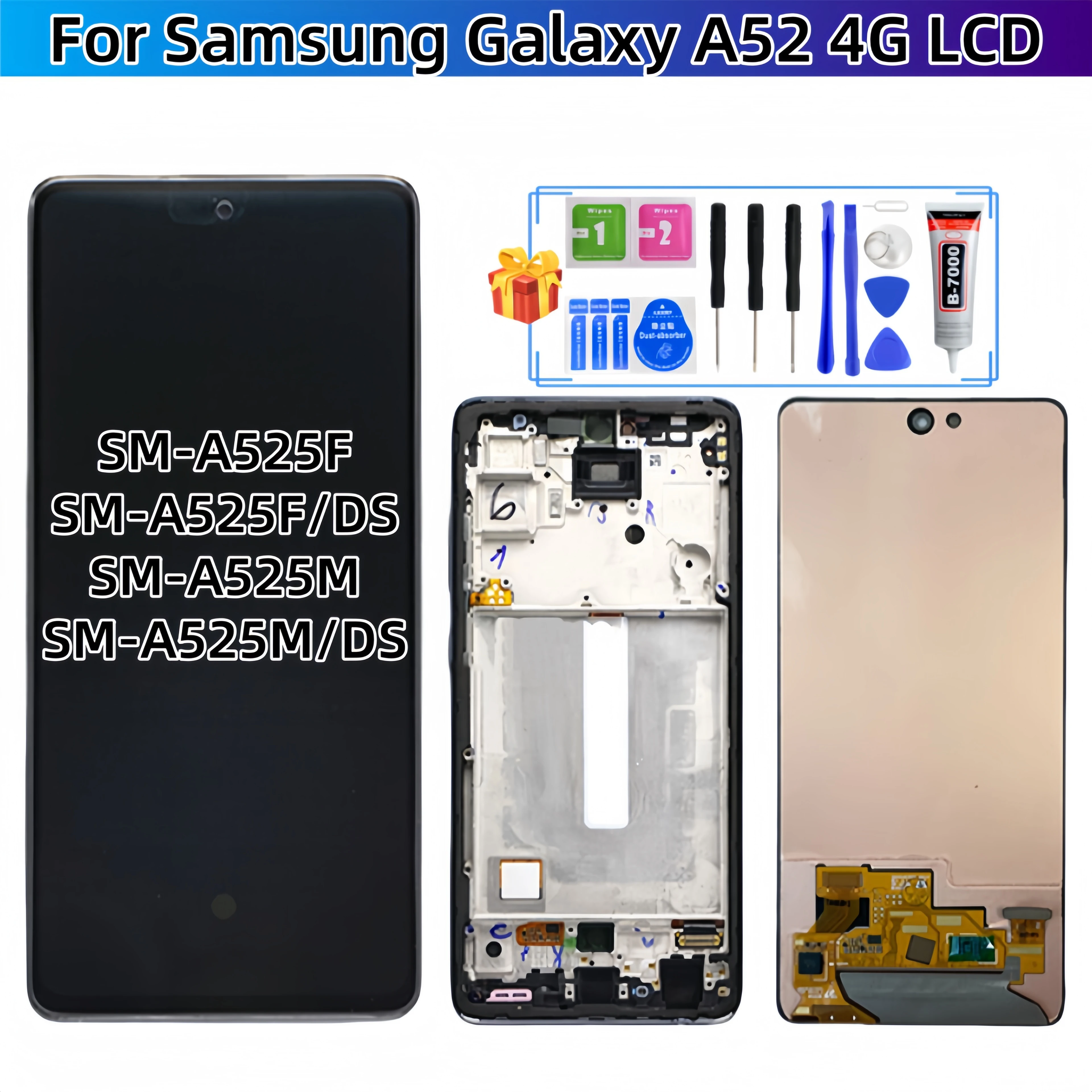 

Для Samsung Galaxy A52 2021 SM-A525F SM-A525F/DS SM-A525M SM-A525M/DS ЖК-дисплей с сенсорным экраном в сборе, запасные части для ЖК-дисплея