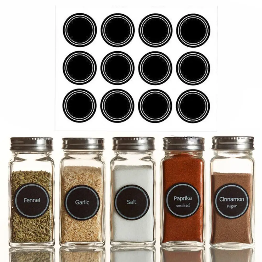 60Pcs Ronde Vorm Label Stickers Mason Potten Spice Fles Pantry Voedsel Opslag Stickers Waterdicht Herbruikbare Schoolbord Sticke