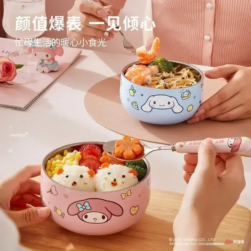 

MINISO Hello Kitty Anime Kawaii Rice Bowl Cute Cartoon Cinnamoroll My Melodychildren Home Tableware Students Gifts for Kids