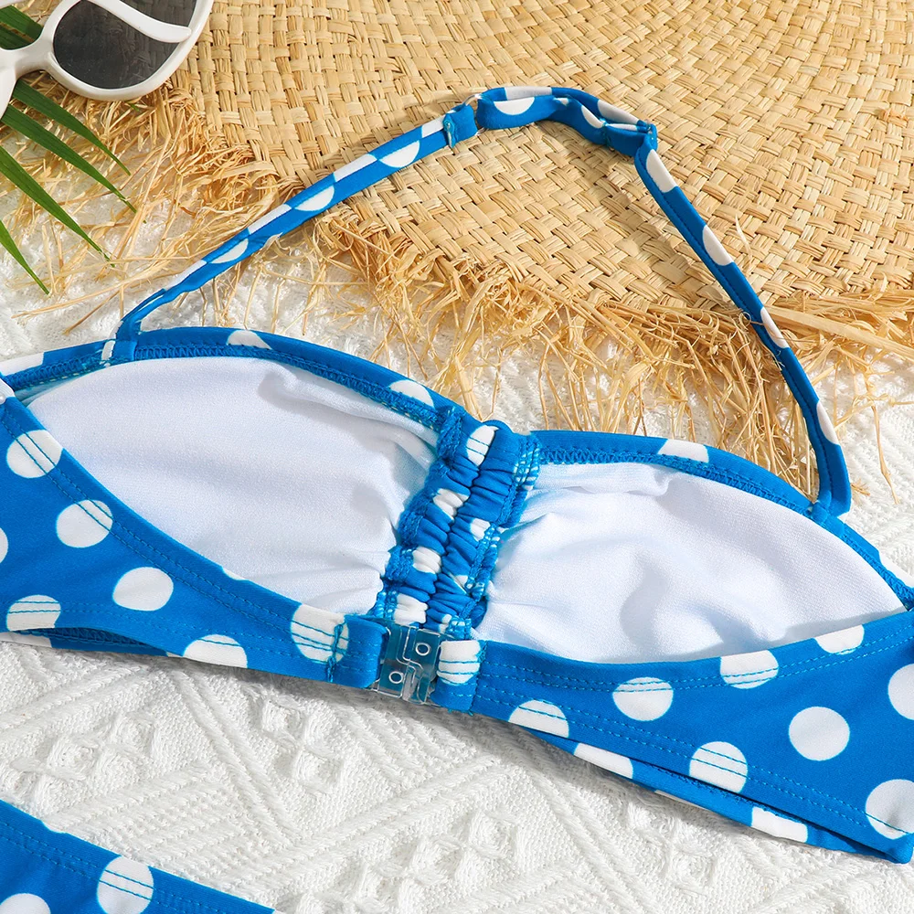 Dziewczęcy nadruk w kropki Polka strój kąpielowy Bikini dzieci stanik dwuczęściowy strój kąpielowy dla dzieci 5-10 lat kostium kąpielowy letnie