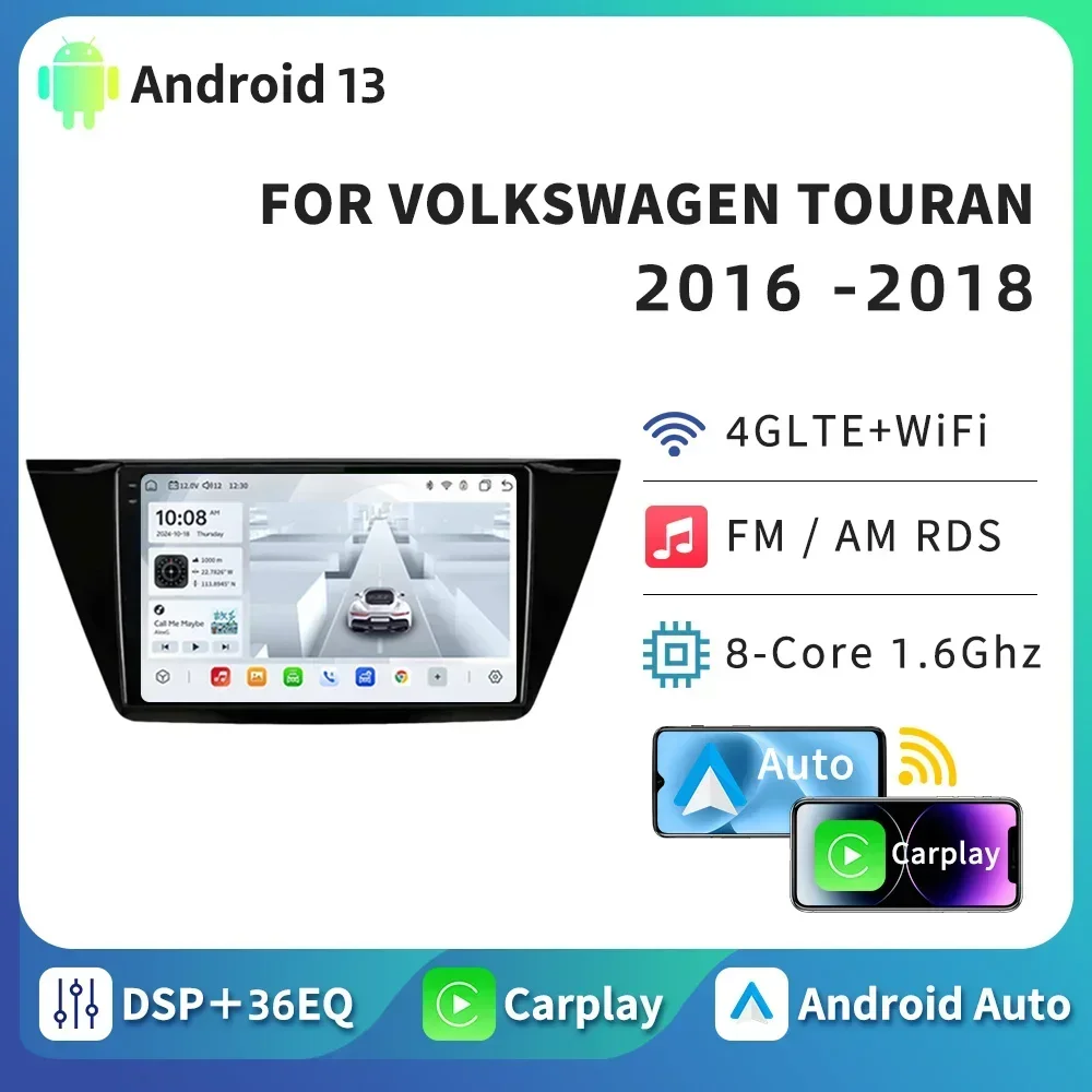 

HTZM Car Multimedia Player Carplay Android 13 Auto System For Volkswagen TOURAN 2016 2017 2018 Radio 5G WIFI 4G LTE DSP Stereo