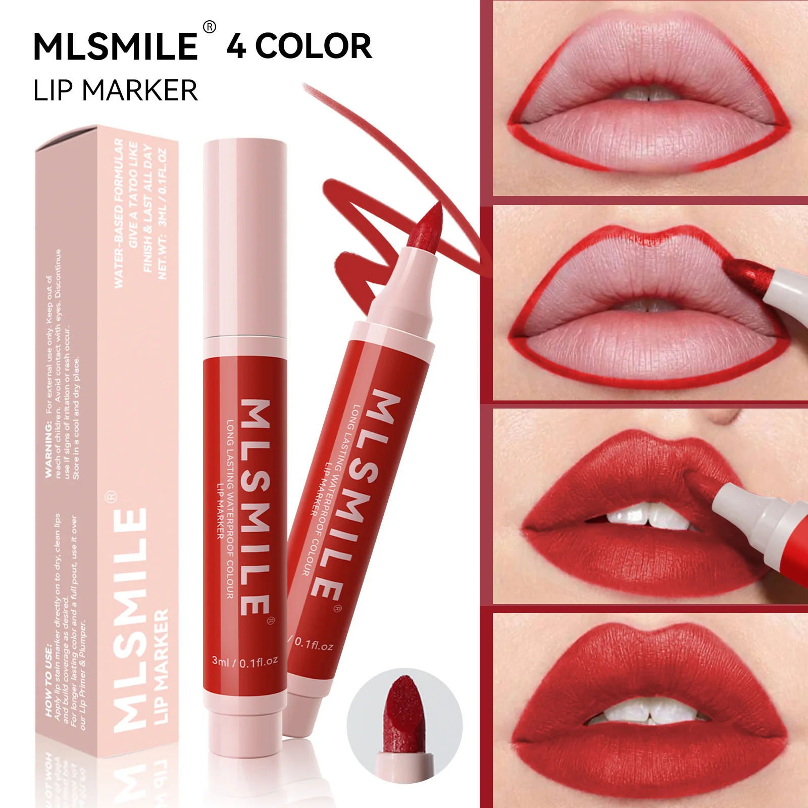 Lápiz labial de larga duración, delineador de labios mate marrón, resistente al agua, 4 colores