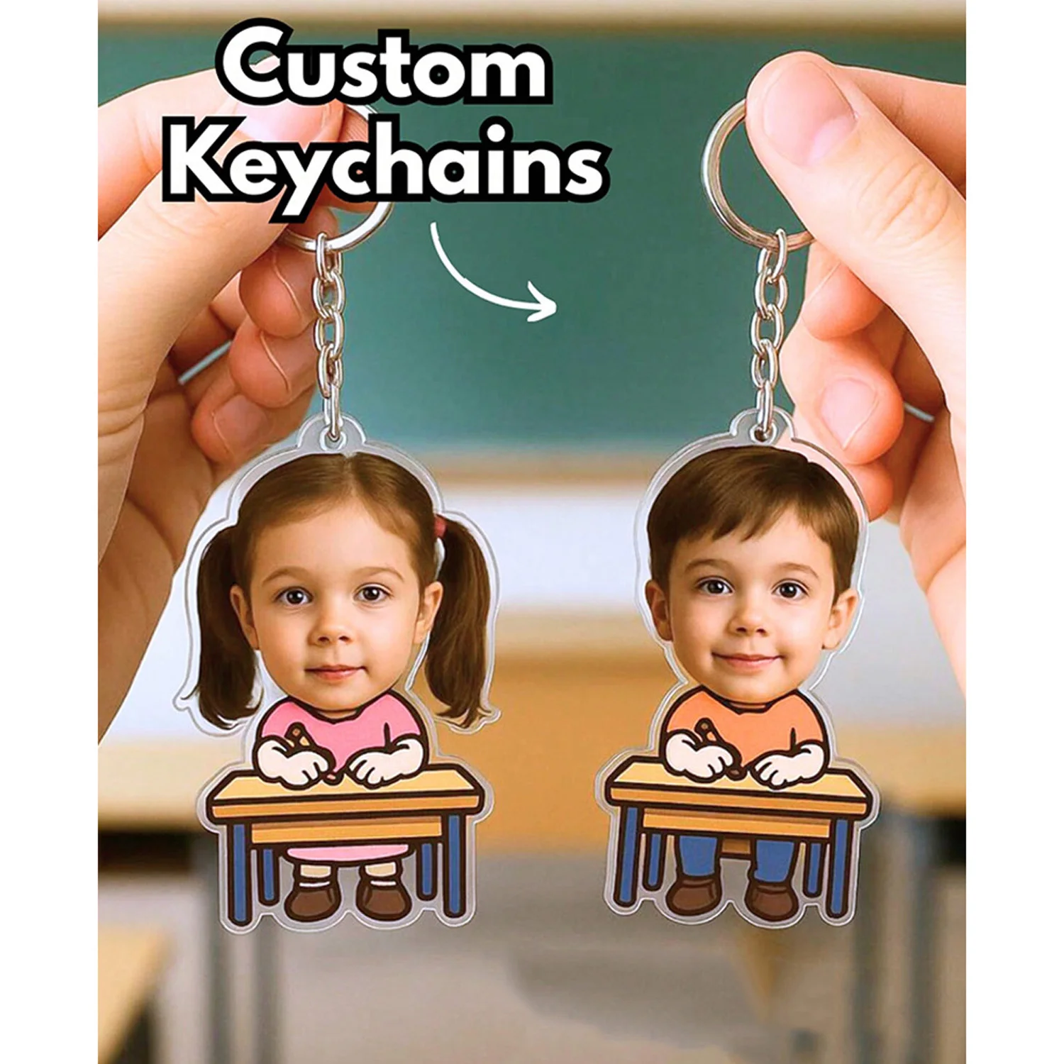 Custom Face Photo Acrylic Keychain, Personalized Cartoon Q‑Version Kid Portrait Bag Charm, Customized Souvenir Gift for Family