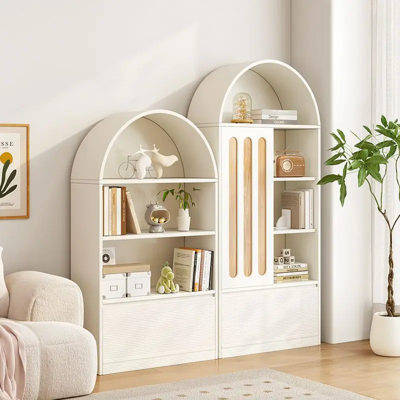 

Cream wind bookcase combination Nordic simple display cabinet living room vertical white floor storage cabinet multi-layer