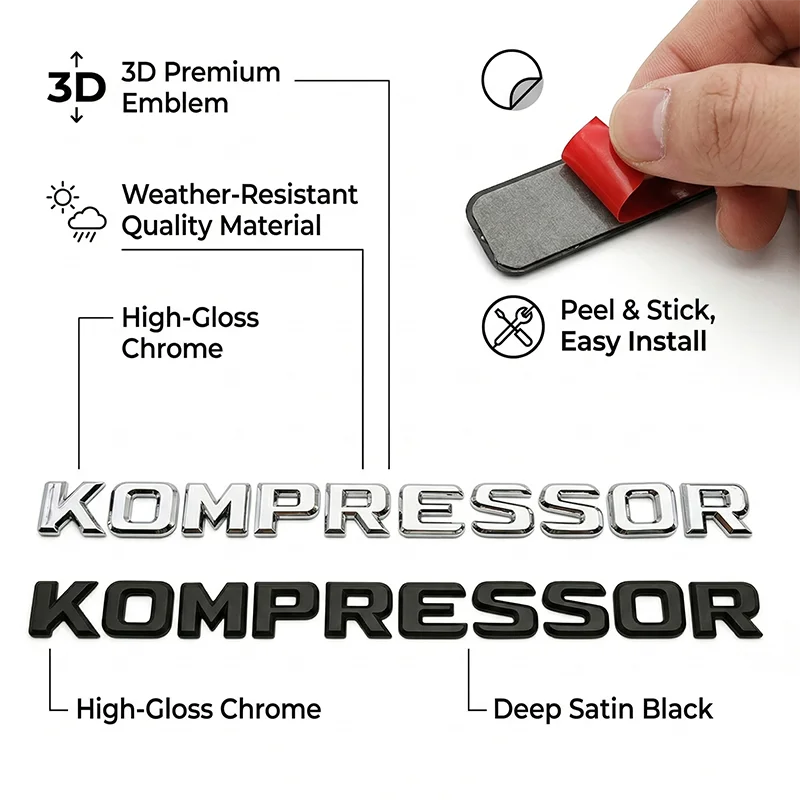3D ABS Car Logo KOMPRESSOR Emblem Badge for Mercedes W203 W204 W211 W210 C SLK Class Letters Sticker Accessories view 2