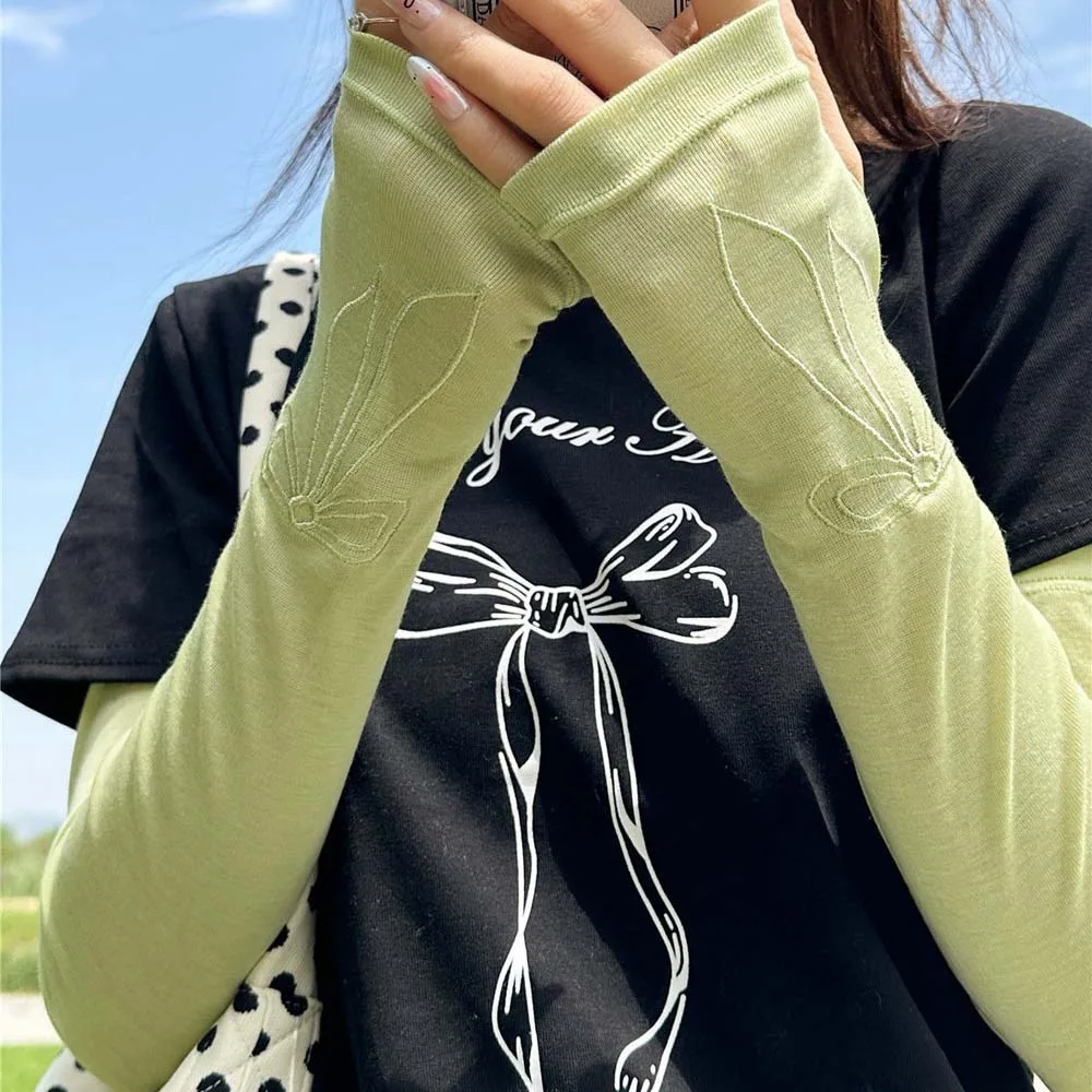 

Sweet Bow Ice Sleeves Korean Style Anti-UV Breathable Long Arm Sleeves Thin Sweat-absorption Arm Sunscreen Covers Girls