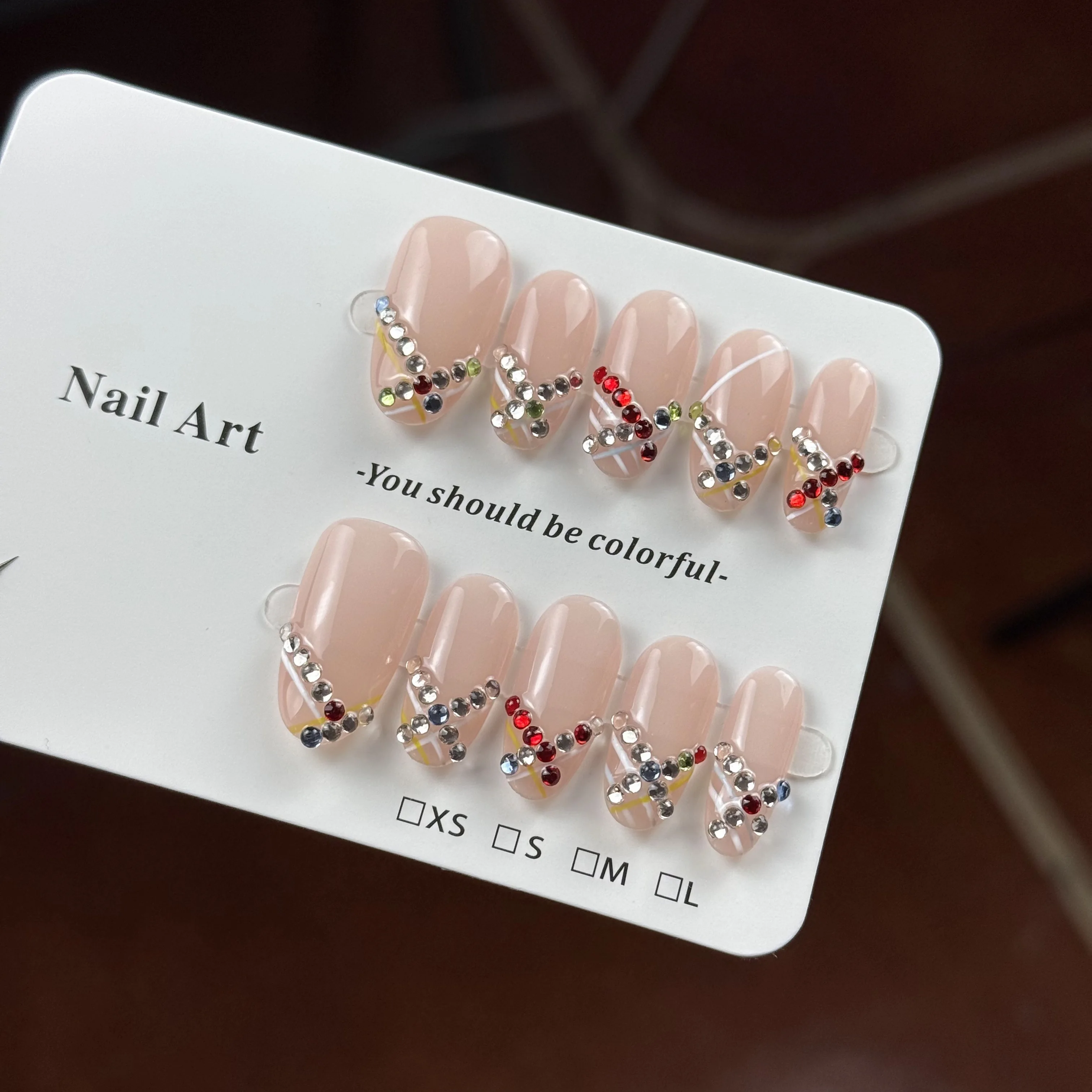 10pcs high-end The vintage y2k series features colorful macarons with diamonds and exquisite lines handmade French Tip Nails