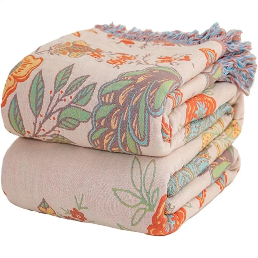 

Fall Boho Throw Blankets for Bed Couch 100 Soft Cozy Cotton Blanket Rustic Quilt 60x80 Lightweight Reversible Muslin Farmhouse