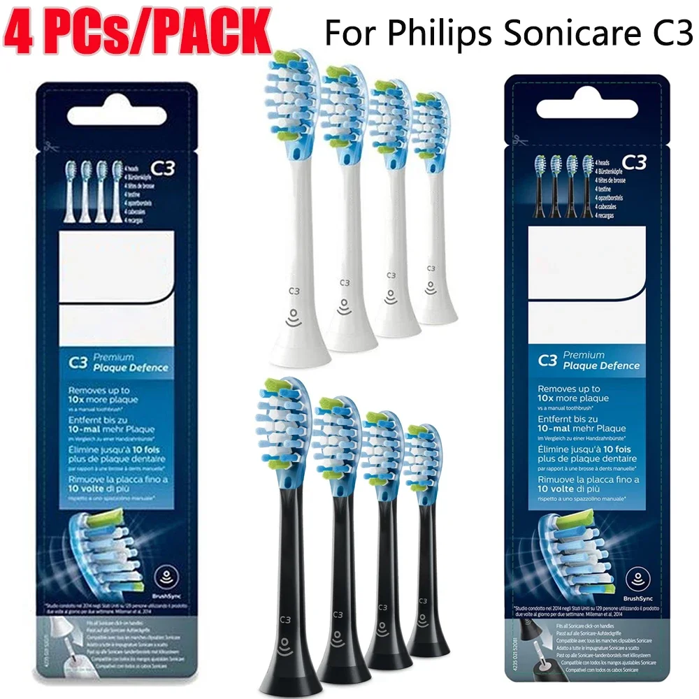 

4 шт./упак. для Philips Sonicare C3, сменные насадки для зубных щеток, насадки для электрических зубных щеток, белые или черные