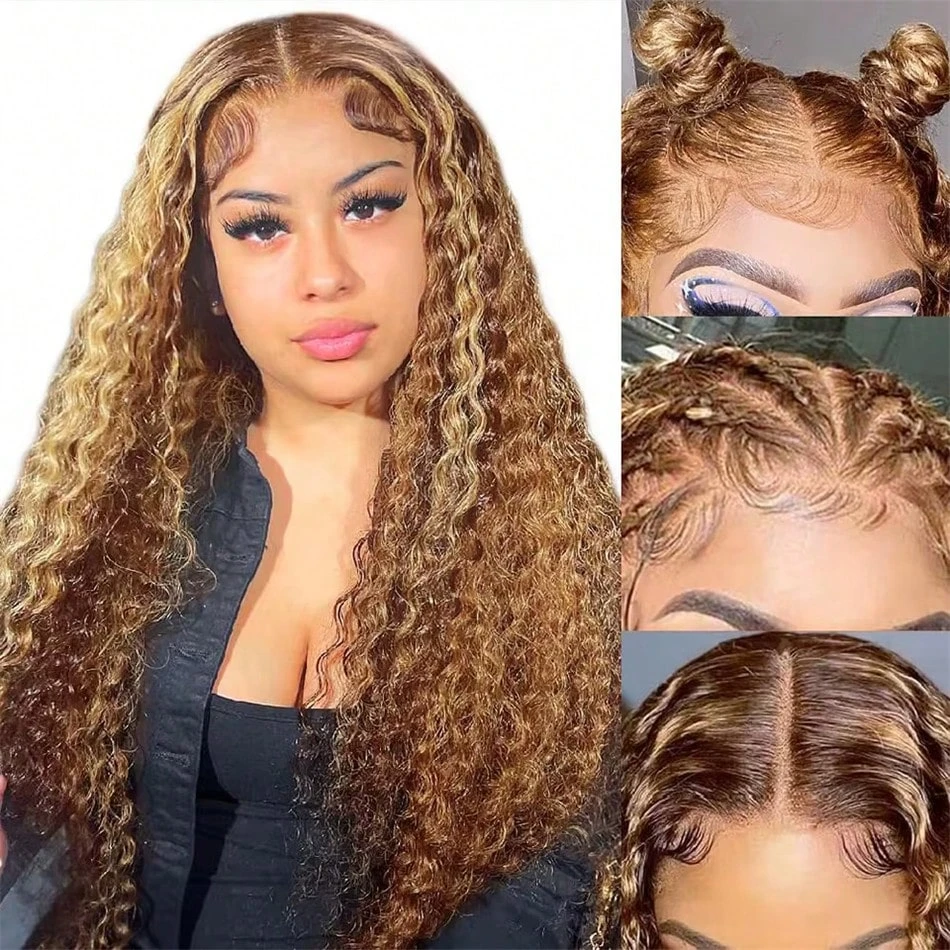 20 22 Inch Ombre Highlight Deep Wave Lace Front Wigs Human Hair 4/27 Colored Plucked 13x4 HD Transparent Lace Frontal Wig 180% Density image 3