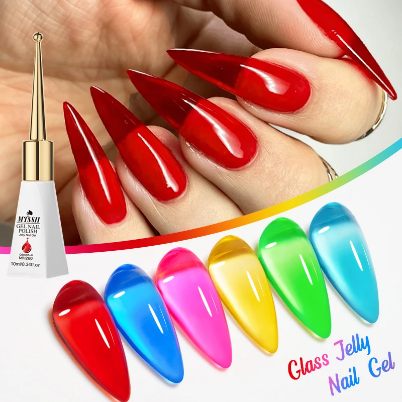 10ml Glass Jelly Gel Nail Polish Semi-Transparent Vibrant Colors Long Lasting Soak Off UV LED Gel Varnish Manicure Nail Supplies