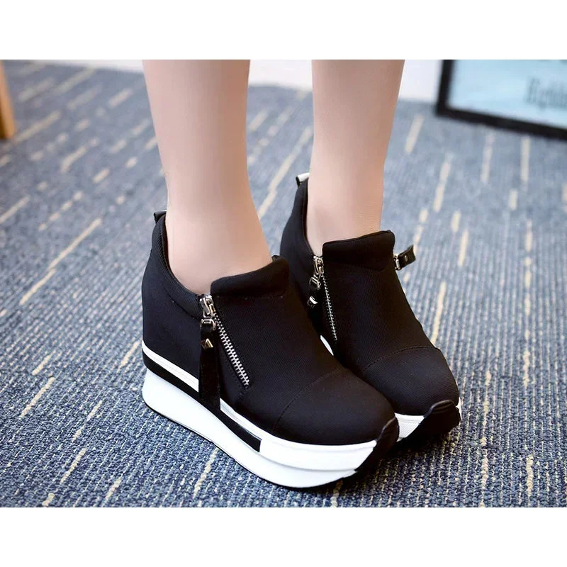 Platform Sneakers Women Red Casual Comfortable Hidden Heel Shoe Black Canvas Shoes Wedge Heels Sneaker Tenis Zapatos Mujer