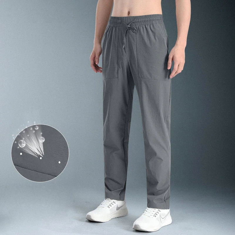 

Elastic Quick-Dry Men's Pants Black Gray Thin Business Casual Pants Outdoor Breathable Casual Running Straight Leg Sweatpants