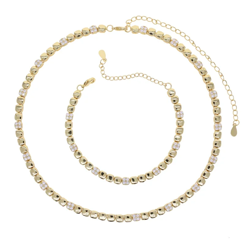 2025 High Polish Shiny Square Shaped Charm Link Tennis Chain Necklace Pave Bling Cz Fashion Women Lover Valentine's Gift Jewelry