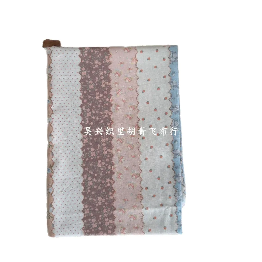 145x50cm 40S Cotton Digital Print Korean Retro Floral Stripe Fabric, for Women Kids Clothing DIY Homewear Bags Sewing Cloth