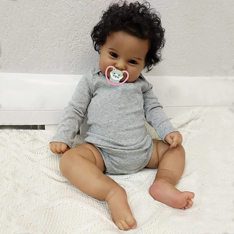 50 cm Reborn Puppe Schwarz Lockige Simulation Gummikörper Baby Waschbares Vinyl Kinderspielzeug