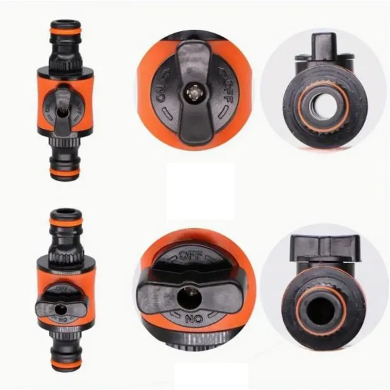 Durable Plastic Quick-Connect Dual-Way Nipple Garden Hose Connector with On-Off Valve 2-Ways Coupling For Garden Watering