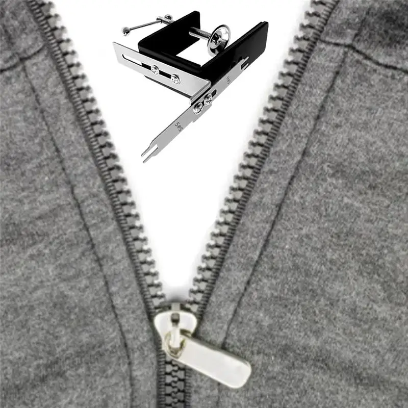 DT15 Zipper Jig Tool for Zipper Pulls, Stainless Steel Zipper Slider Fixture for Sewing, Compatible with #2.5 to #10 Zippers