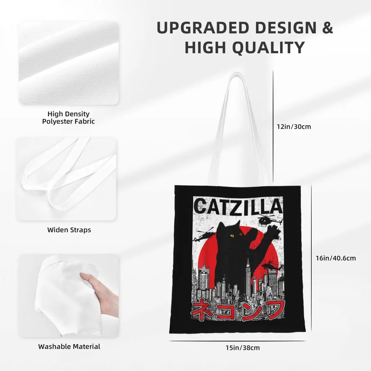 Catzilla-Bolso de lona reutilizable para la escuela, bolsa de comestibles de gran capacidad, Unisex