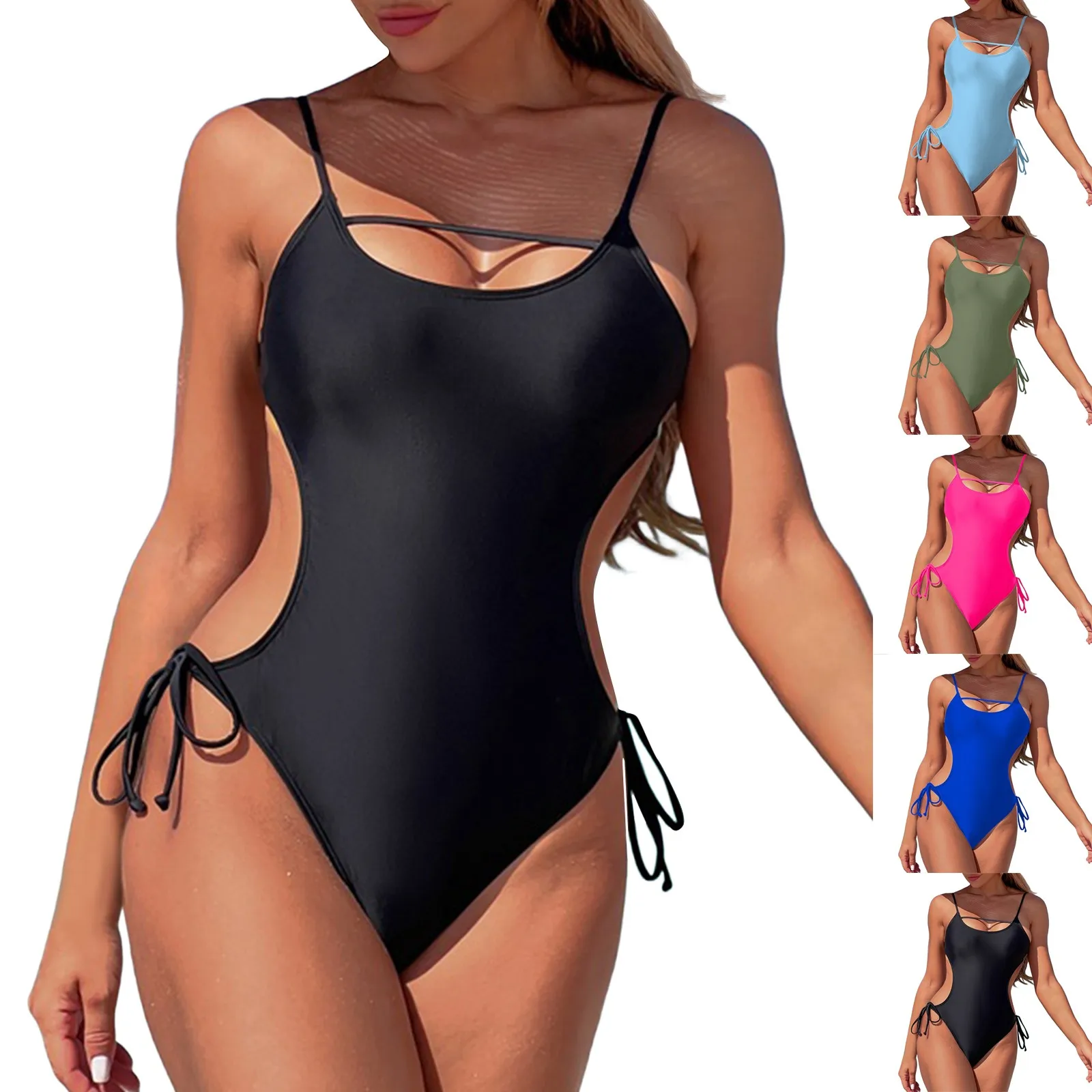Women's sexy one-piece lace-up bikini Solid Color Sexy Women Swimwear Beach Volleyball Bikini Sexy pool Backless bikini