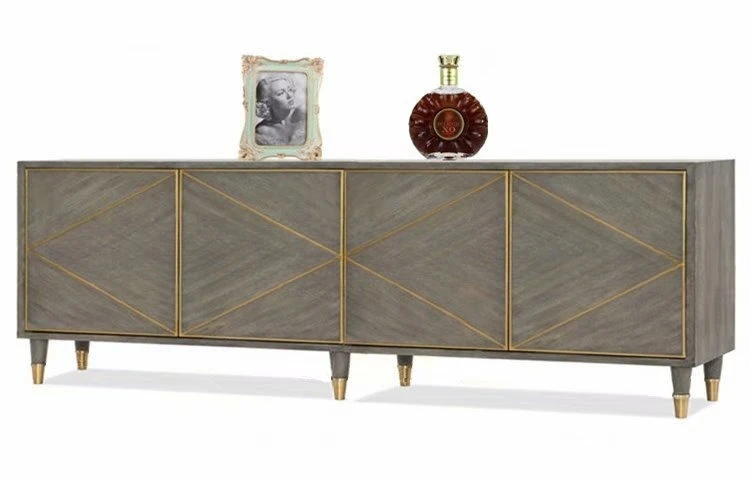 خزانة تلفزيون من الخشب الصلب الفاخر الأمريكي الخفيف، مجموعة طاولة القهوة، خزانة تخزين بسيطة بأربعة أبواب #5