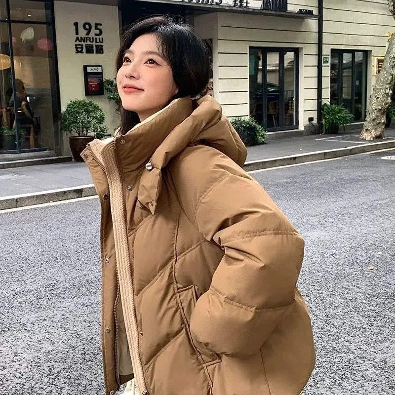 Women's Winter Hooded Down Cotton Jacket New Short Korean Y2K Thick Warm Parkas Coat Loose Casual College Windproof Outwear Top - Image 4