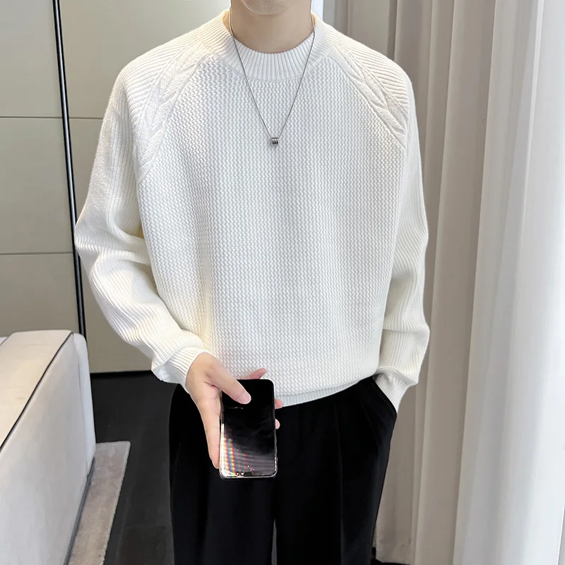 

High quality men's thick warm autumn and winter sweater, daily casual youth solid color O-collar knitted sweater