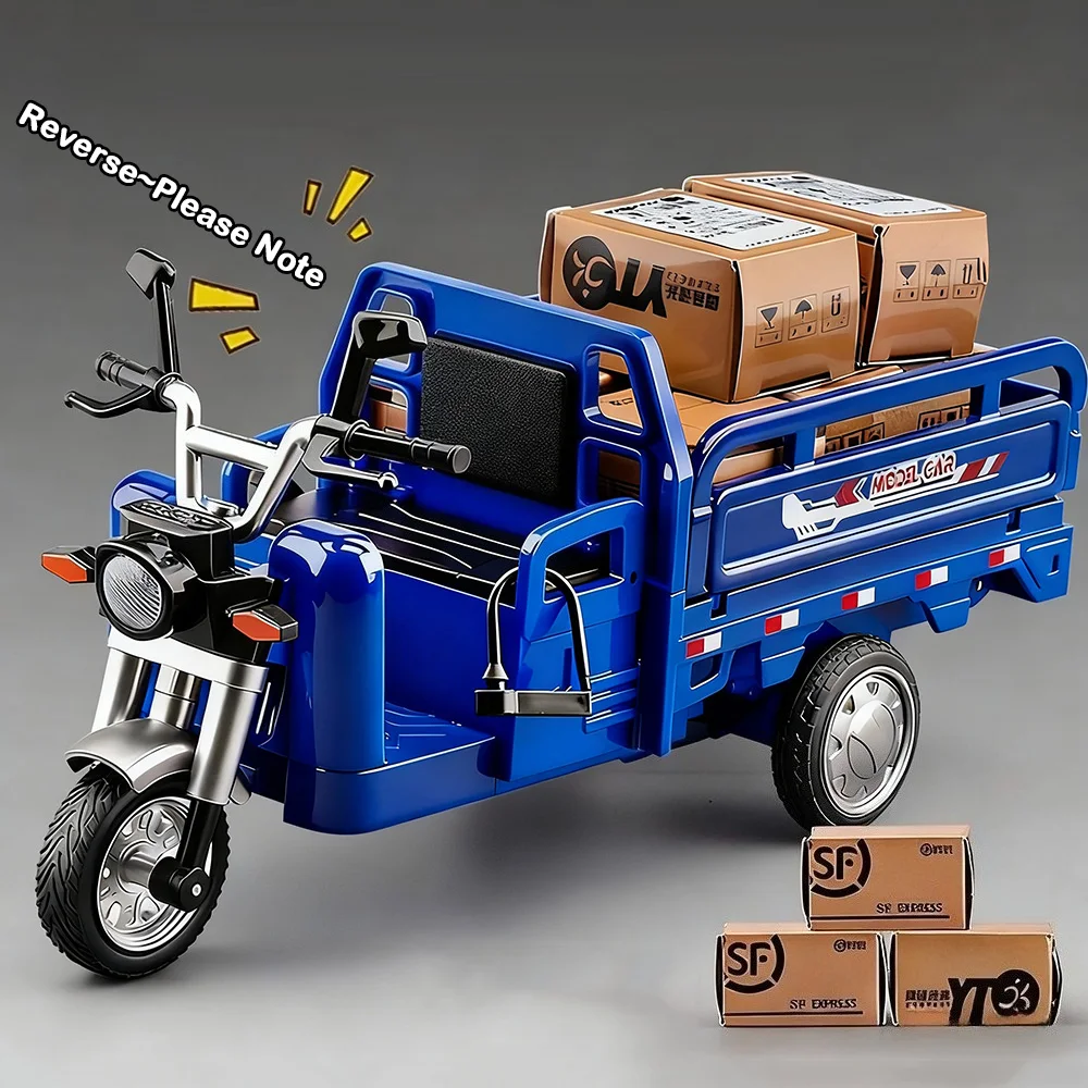 1:12 Scale Tricycle Models Diecast Models Toys Alloy Car Shock Absorption Sound Light Pull Back Vehices for Boys Educational Toy