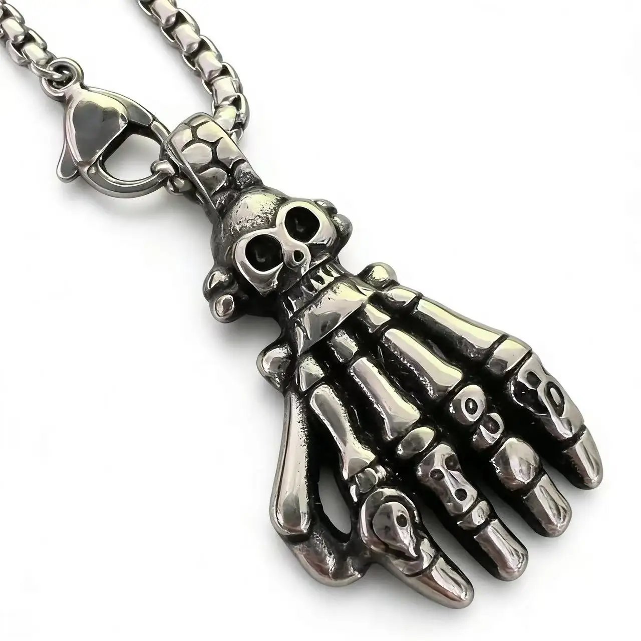 

HNSP Punk Gothic Style Skull Hand Stainless Steel Pendant With 60cm Chain Necklace For Men Jewelry Accessories