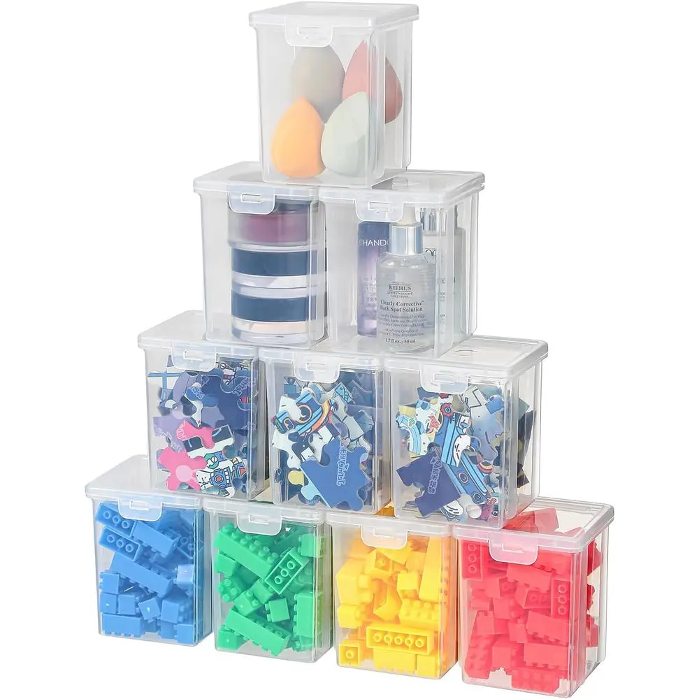 

Штабелируемые прозрачные пластиковые контейнеры для хранения с крышками — 10 шт., средний квадрат, 3,5x3,5x4,5 дюйма для рукоделия, искусства, ювелирных изделий, бусин, офиса