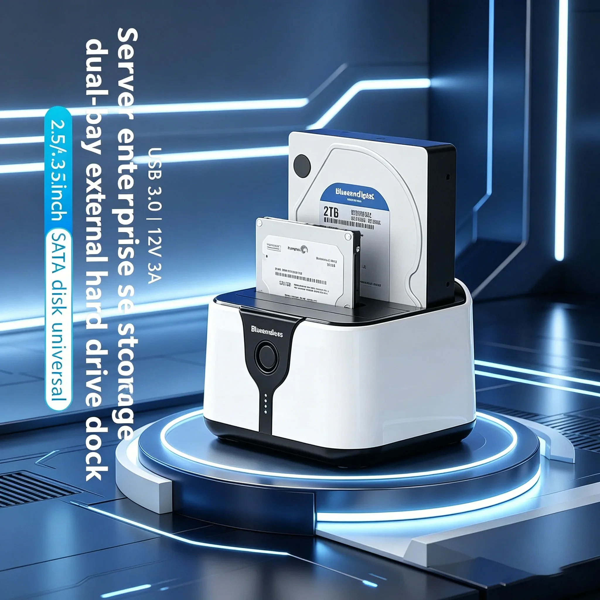 Estação de Docking para SSD e HDD Completa com 2 Baias, Caixa para HD de 2 Baias, Clonagem Offline, Adaptador SATA para USB 3.0 para Discos SSD de 2.5 e 3.5 polegadas