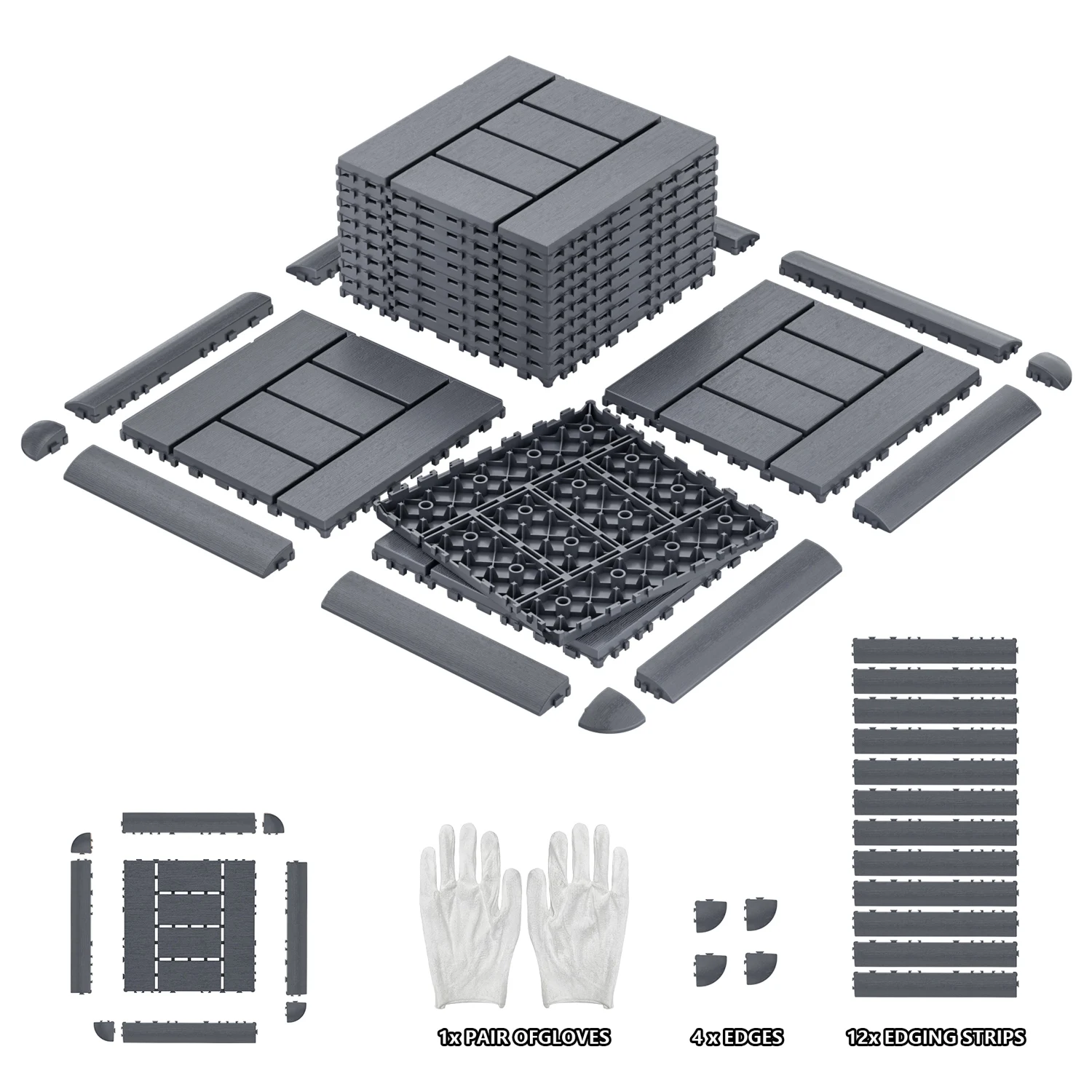 

Plastic Interlocking Deck Tiles (60 pcs) - 12"x12" Outdoor Patio Flooring, Decking Tiles for Poolside, Backyard, Balcony