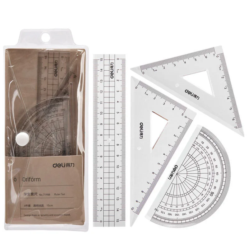4Pcs/Set Ruler Set Drawing Measurement Geometry Triangle Straightedge Protractor Rulers Mathematical for School
