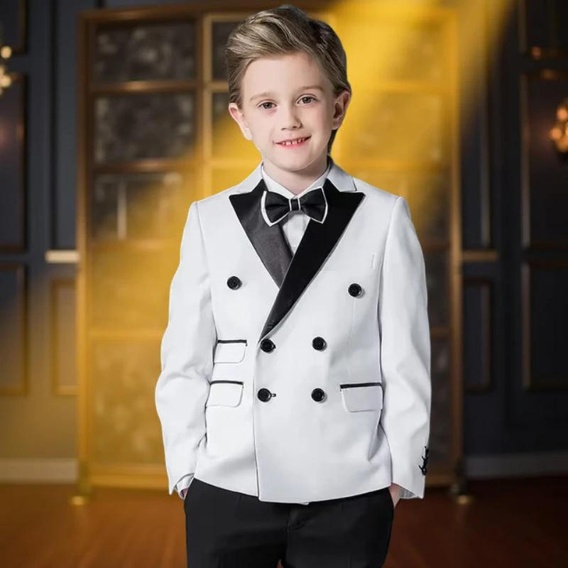 

Костюмы с цветочным узором для мальчиков, черный/белый двубортный пиджак, брюки, свадебный костюм из 2 предметов, детский смокинг для церемонии, официальной вечеринки
