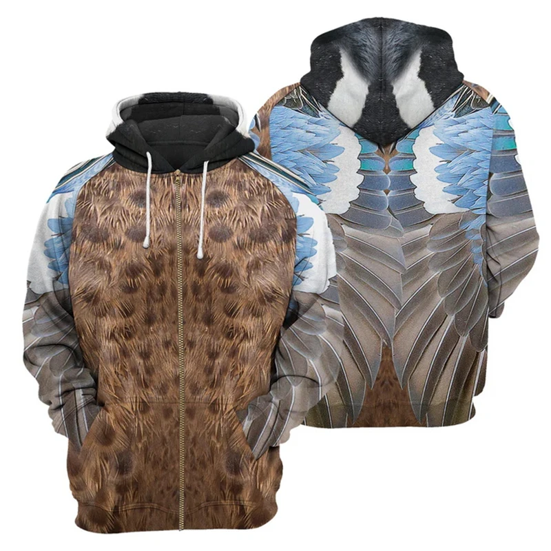 Men Cosplay Zip Up Hoodies 3D Printed Animal Eagle Peacock Chicken Bird Pattern Sweatshirts Men Party Wear Oversized Hooded Coat