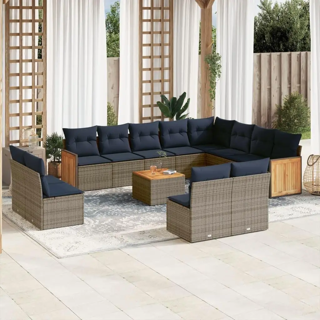 

Comfortable 13 Piece Outdoor Patio Sofa Set with Cushions Gray Poly Rattan Garden Furniture