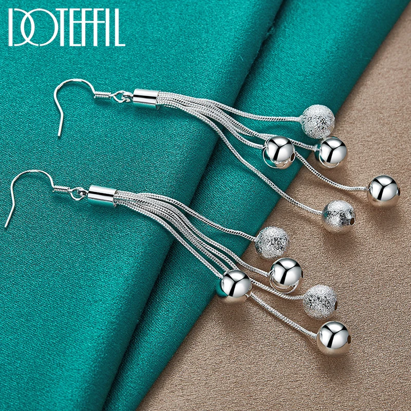 

DOTEFFIL 925 Sterling Silver Smooth Matte Five Beads Drop Earrings For Woman Wedding Engagement Fashion Party Charm Jewelry