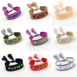 Boho Woven Friendship Wrap Bracelet Rope Letter Love Heart Embroidery Weaving Handmade Braided Knot Tassels Women Men Jewelry