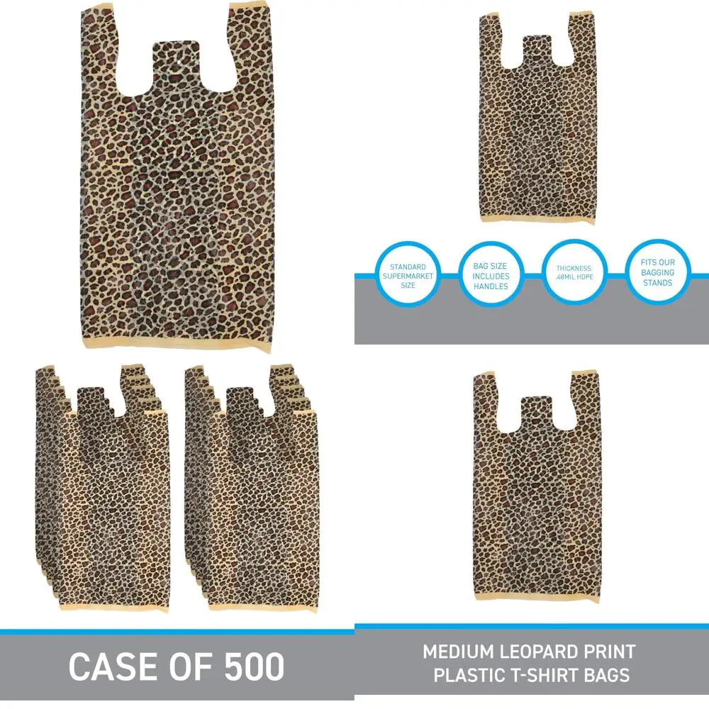 

Leopard Print Durable Plastic T-Shirt Bags - 11.5 x Small Business Use Long-Lasting Medium Size