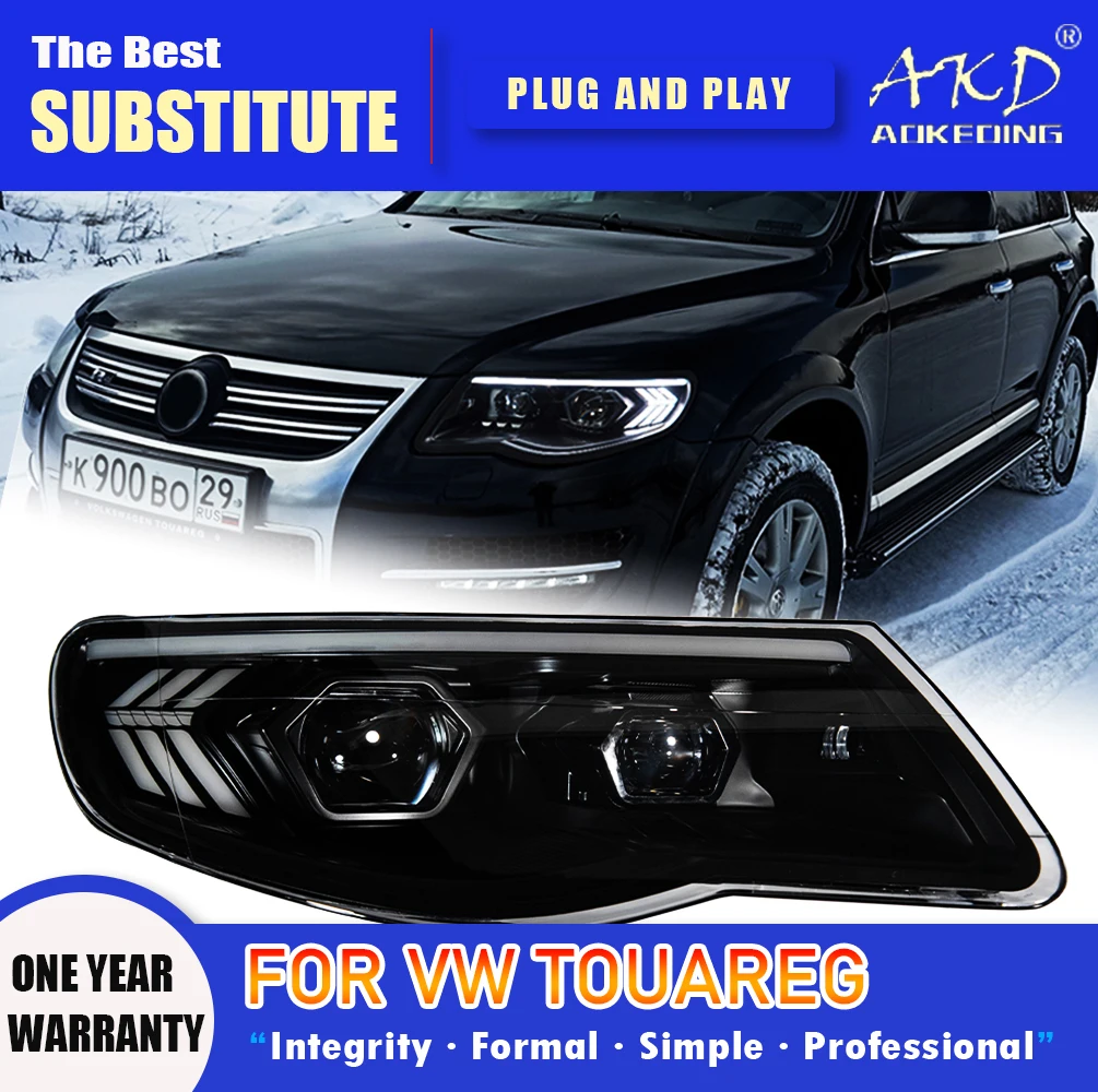 

Фара AKD для VW Touareg светодиодный фара 2007-2010 фары Touareg DRL сигнал поворота фара дальнего света ангельские глазки