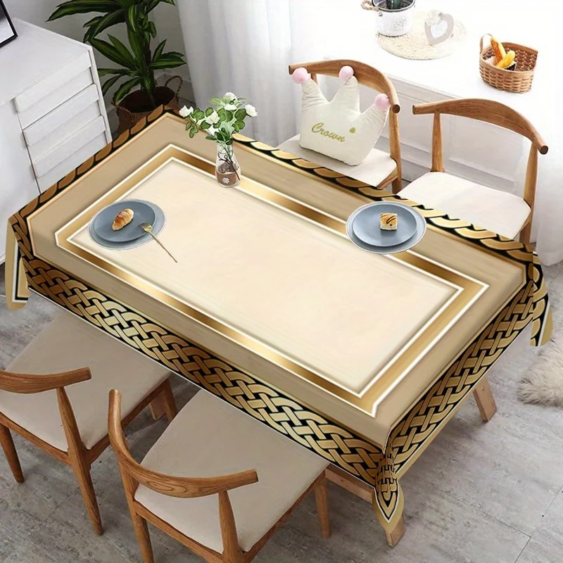 One-piece simple beige checkered tablecloth - machine washable, wrinkle-resistant, suitable for indoor/outdoor usezyc