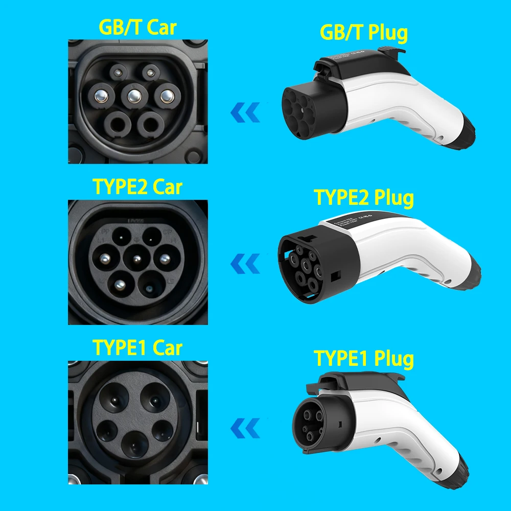 Unirise Type2 EV شاحن سيارة محمول 7KW 32A Wallbox الولايات المتحدة التوصيل Type1/GBT EVSE شحن سريع كابل 5 متر مع ضبط التيار/الوقت